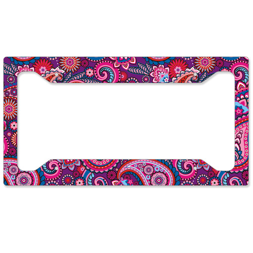 Auto License Plate Frame, Car Tag Frame, License Plate Cover, Purple Paisley