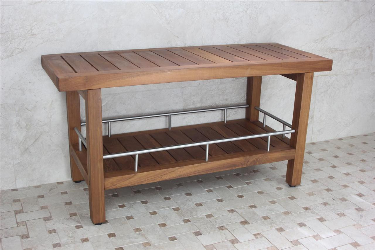 Lark Manor Antarious 20'' W Teak Shower Bench with Storage Shelf for Inside  Shower Bathroom & Reviews