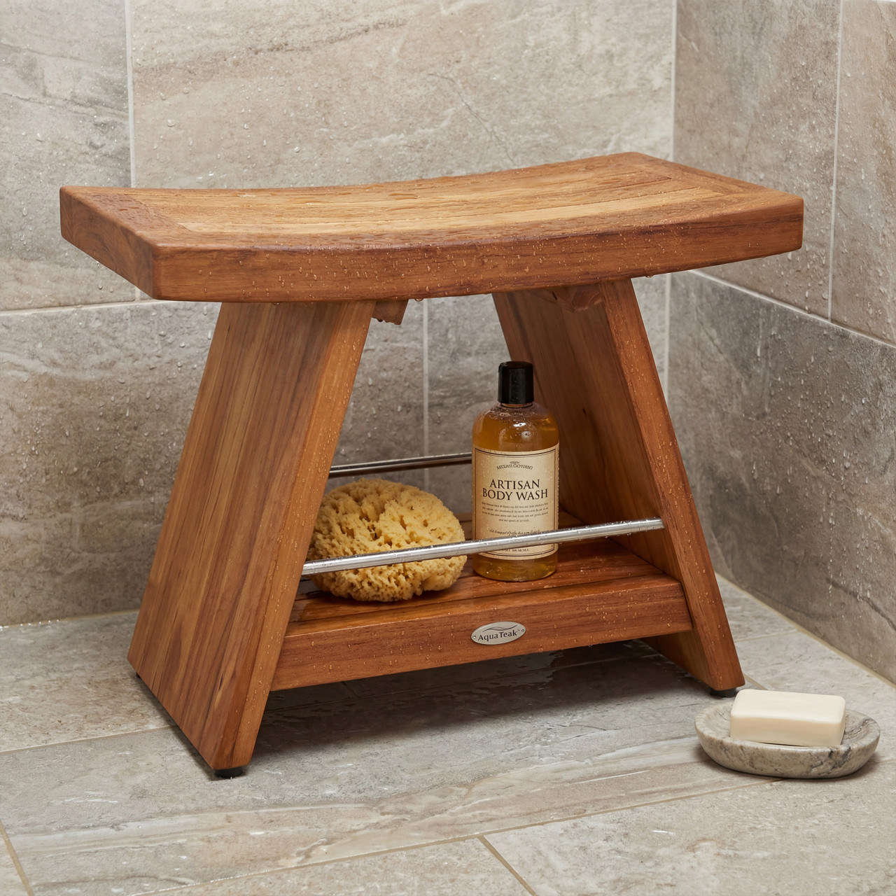 Patented 24" Asia® Teak & Stainless Shower Bench with Shelf