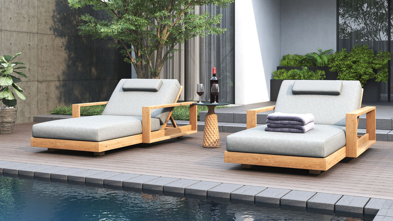 Lumear Outdoor Teak Single Lounger with Arms Aqua Teak