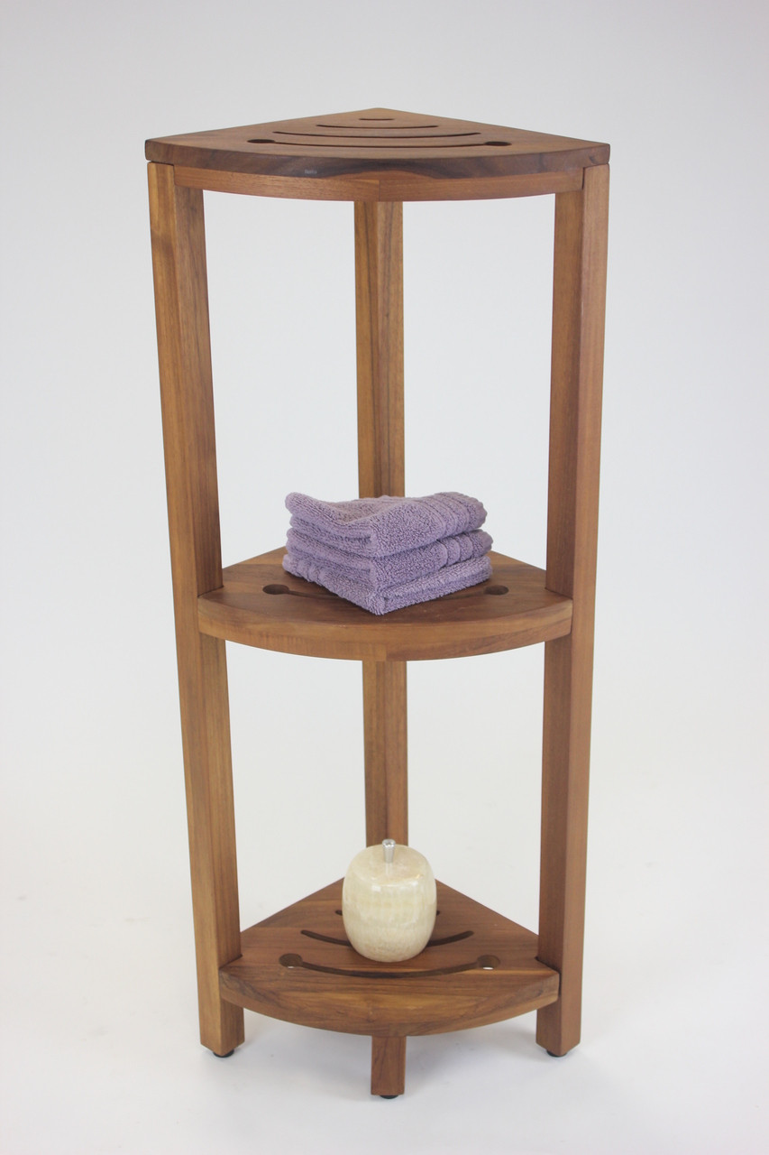 Kai™ Corner Teak Shower Shelf - Teak Bathroom Solutions! I AquaTeak