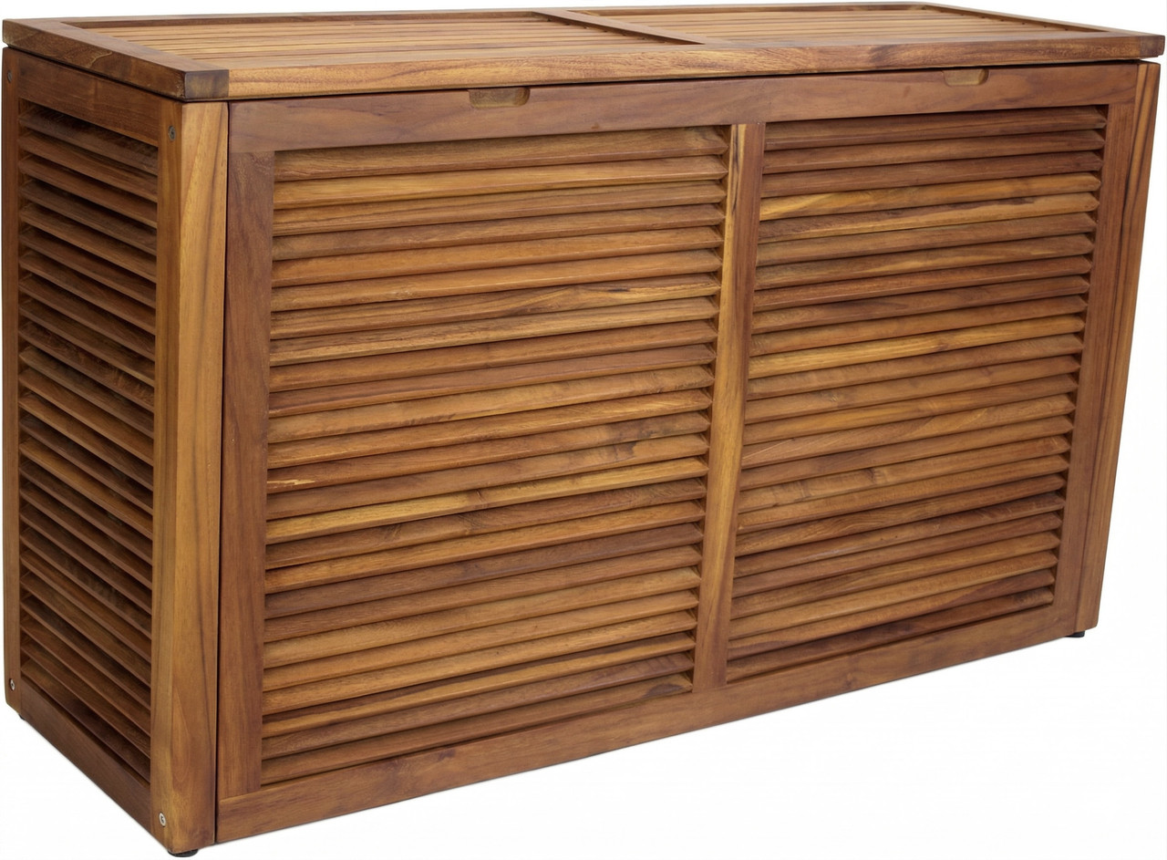 Nila™ Double Size Wall-Hugging Teak Louvered Hamper