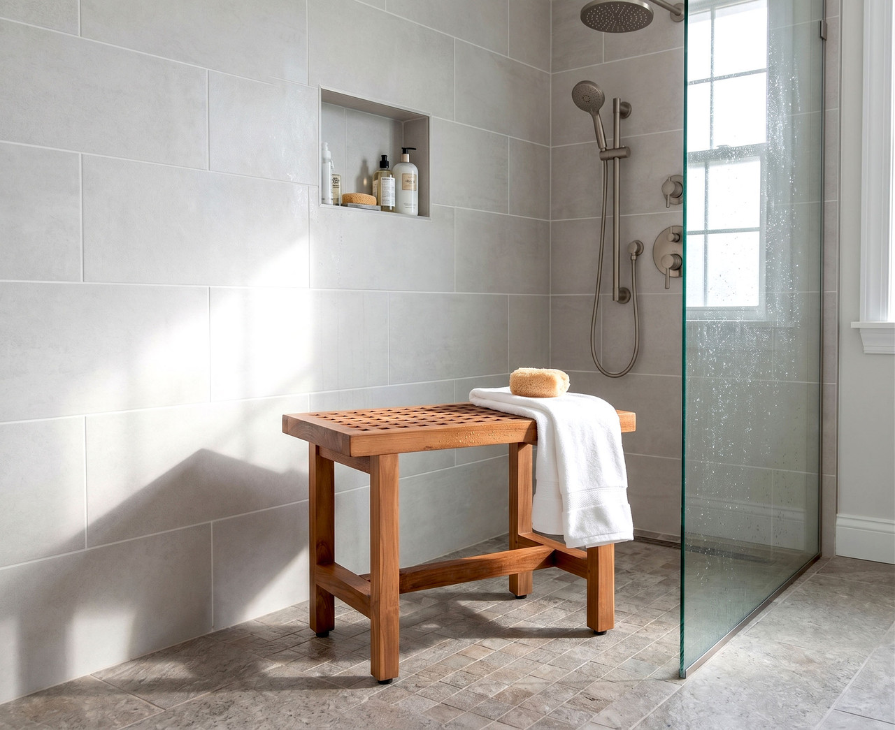 Patented 24" Grate Lotus Teak Shower Bench