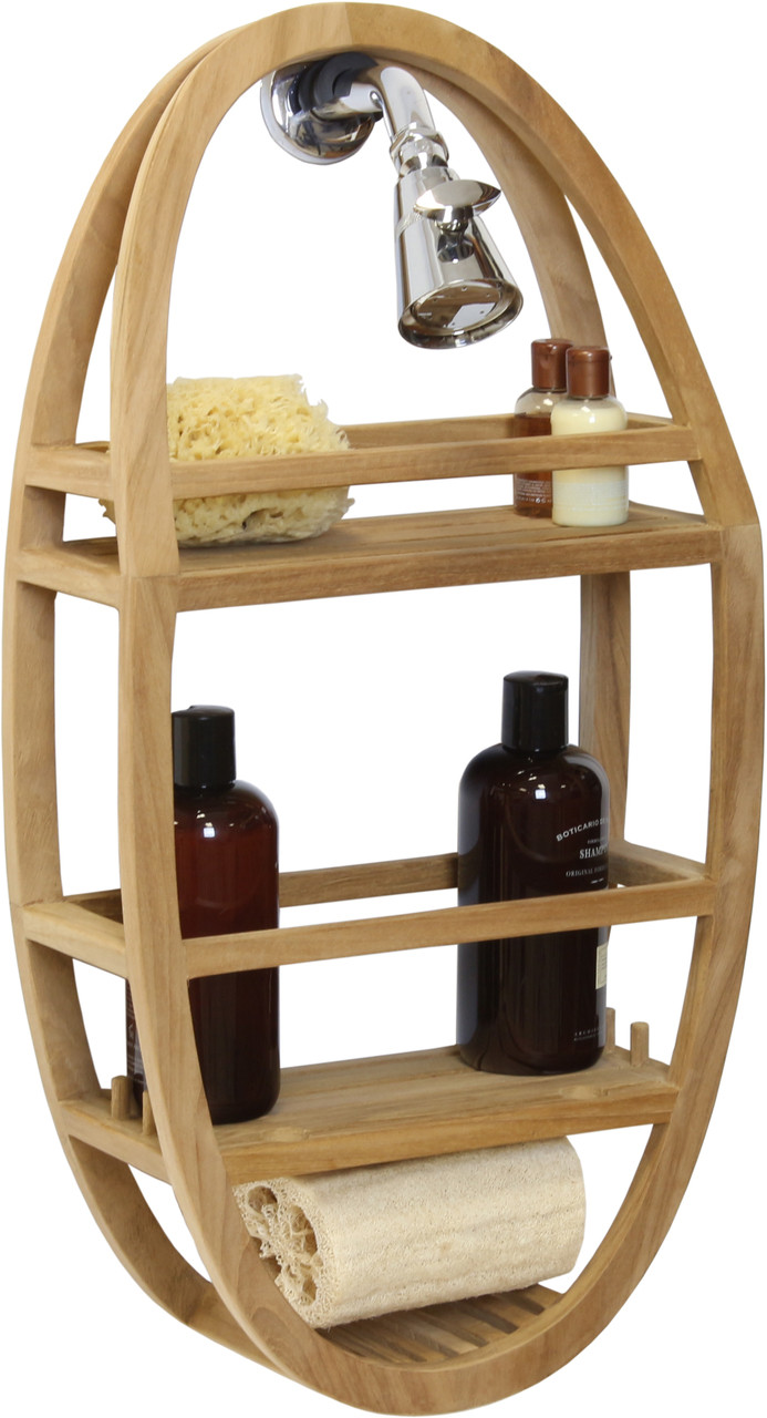 Teak Oval Shower Organizer