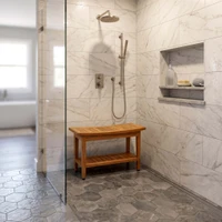 Patented 30" Maluku Teak Shower Bench with Shelf