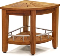 Patented 15.5" Kai Corner Teak & Stainless Shower Bench with Shelf
