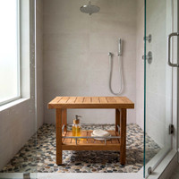 Patented 24" Spa Teak & Stainless Shower Bench with Shelf