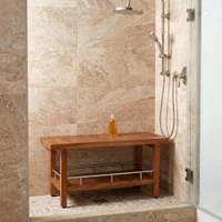 Patented 36" Spa Teak & Stainless Shower Bench with Shelf