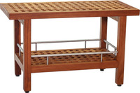 Patented 30" Grate Teak & Stainless Shower Bench with Shelf