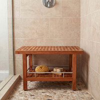 Patented 30" Grate Teak & Stainless Shower Bench with Shelf