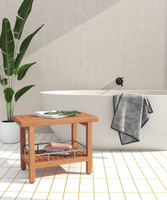 Patented 24" Grate Teak & Stainless Shower Bench with Shelf