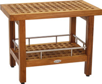 Patented 24" Grate Teak & Stainless Shower Bench with Shelf