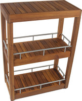 Patented Sula Rectangle Three Tier Teak & Stainless Bath Stand