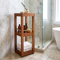 Patented Sula Square Thre-Tier Teak & Stainless Bath Stand