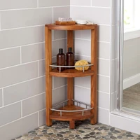 Patented Kai Teak and Stainless Three-Tier Corner Bath Stand