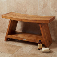 Patented 36" Asia Teak Shower Bench with Shelf thumbnail