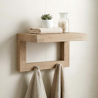 12" Moa Mist-Shield Teak Wall Shelf with Hooks