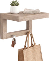 12" Moa Mist-Shield Teak Wall Shelf with Hooks