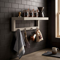 24" Moa Mist-Shield Teak Wall Shelf with Hooks