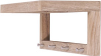 30" Moa Mist-Shield Teak Wall Shelf with Hooks