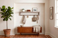 36" Moa Mist-Shield Teak Wall Shelf with Hooks