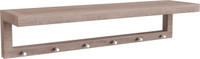 36" Moa Mist-Shield Teak Wall Shelf with Hooks