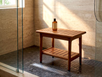24" Maluku-Bjon Slatted Teak Shower Bench with Shelf