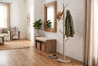 Manada Mist-Shield Teak Coat Stand with Round Base