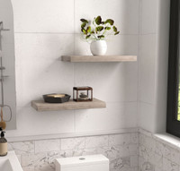 18" Moa Mist-Shield Floating Teak Wall Shelf