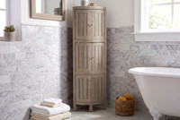 Kai Mist-Shield Four-Tier Corner Teak Bath Stand with Front-Facing Doors