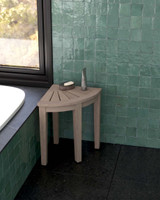 15.5" Kai Mist-Shield Corner Teak Shower Bench with Elevated Height