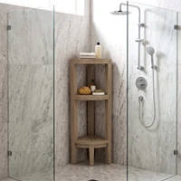 Kai Mist-Shield Teak Corner Bath Stand with Angled Shaving & Washing Foot Rest