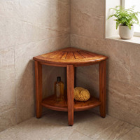 Kai Bjon Corner Teak Shower Bench with Shelf