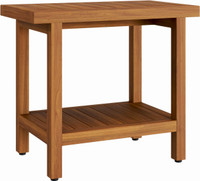 24" Spa Teak Shower Bench with Elevated Height & Shelf