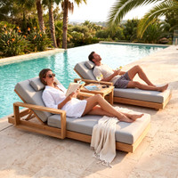Lumear Outdoor Teak Double Lounger with Arms