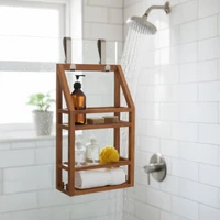 Moa Wide Teak Shower Caddy with Stainless Steel Hooks thumbnail