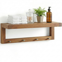 The Original 24" Moa Teak Wall Shelf with Hooks