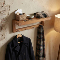 The Original 24" Moa Teak Wall Shelf with Hooks
