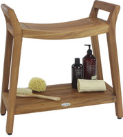 AquaTeak Patented Asia Ascend Teak Shower Bench with Elevated Height and Shelf