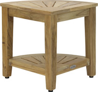 15.5" Kai Corner Raw Teak Shower Bench with Shelf