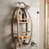 Patented Moa Natural Finish Oval Teak Shower Organizer