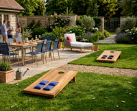 Stellar Solid Teak Corn Toss Game & Set of 8 Corn Toss Bags