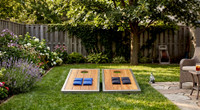 Stellar Teak & Stainless Steel Corn Toss Game & Set of 8 Corn Toss Bags thumbnail