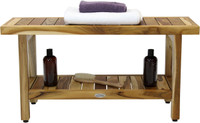 AquaTeak 36" Spa Shield Teak Shower Bench with Shelf