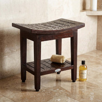 Patented 18" Maluku Mocha-Shield Teak Shower Bench with Shelf