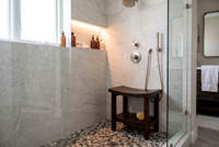 Patented 18" Sumba Mocha-Shield Teak Shower Bench with Shelf