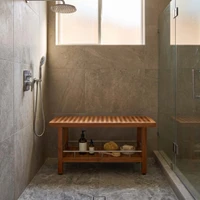 Patented 36" Grate Teak & Stainless Shower Bench with Shelf