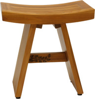 AquaTeak 18" Asia Teak Shower Bench with Carved Leaves on Crossbar
