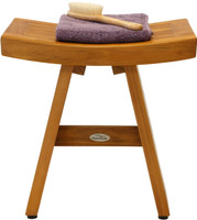 AquaTeak 18" Asia Teak Shower Bench with Carved Leaves on Leg and Crossbar