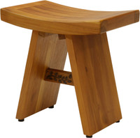 AquaTeak 18" Asia Teak Shower Bench with Carved Leaves on Leg and Crossbar